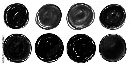 Grunge texture circles on transparetn background.Hand drawn circle shapes. Black paintbrush strokes. Brush texture collection. PNG image
 photo