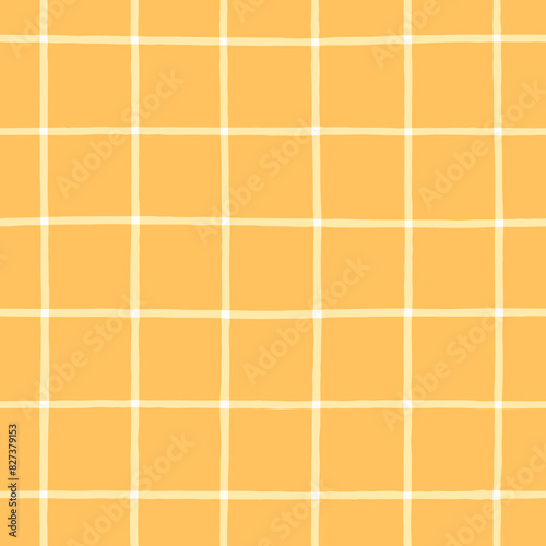 Light grid on a mustard yellow background seamless vector pattern. Hand-drawn grid on a yellow background plaid check.