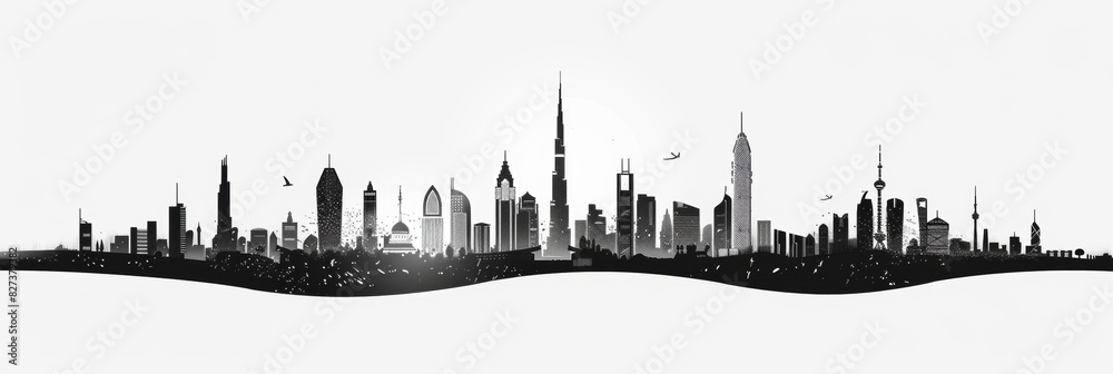 Channis city skyline, vector illustration, black and white, white background