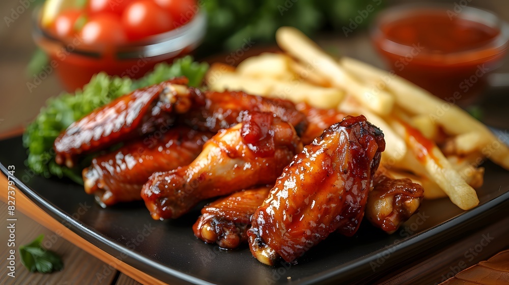 a photo realistic photo of an eight-piece chicken wing dinner with fries a photo realistic photo of an eight-piece chicken wing dinner with fries