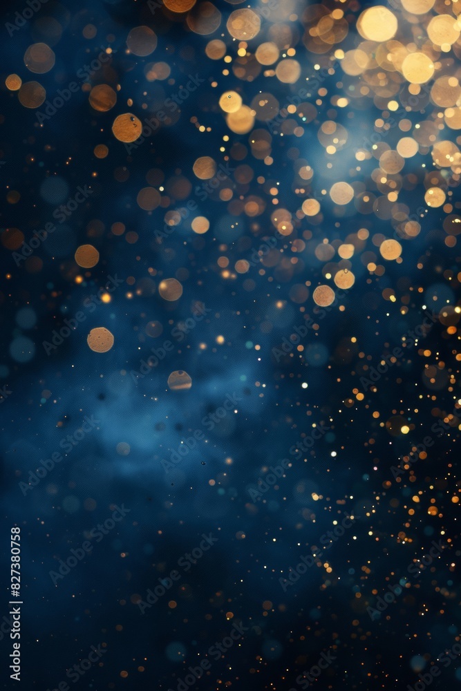 Dark background with golden bokeh particles and festive lights Dark background with golden bokeh particles and festive lights