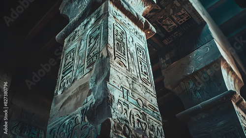 A pillar with hieroglyphics on it photo
