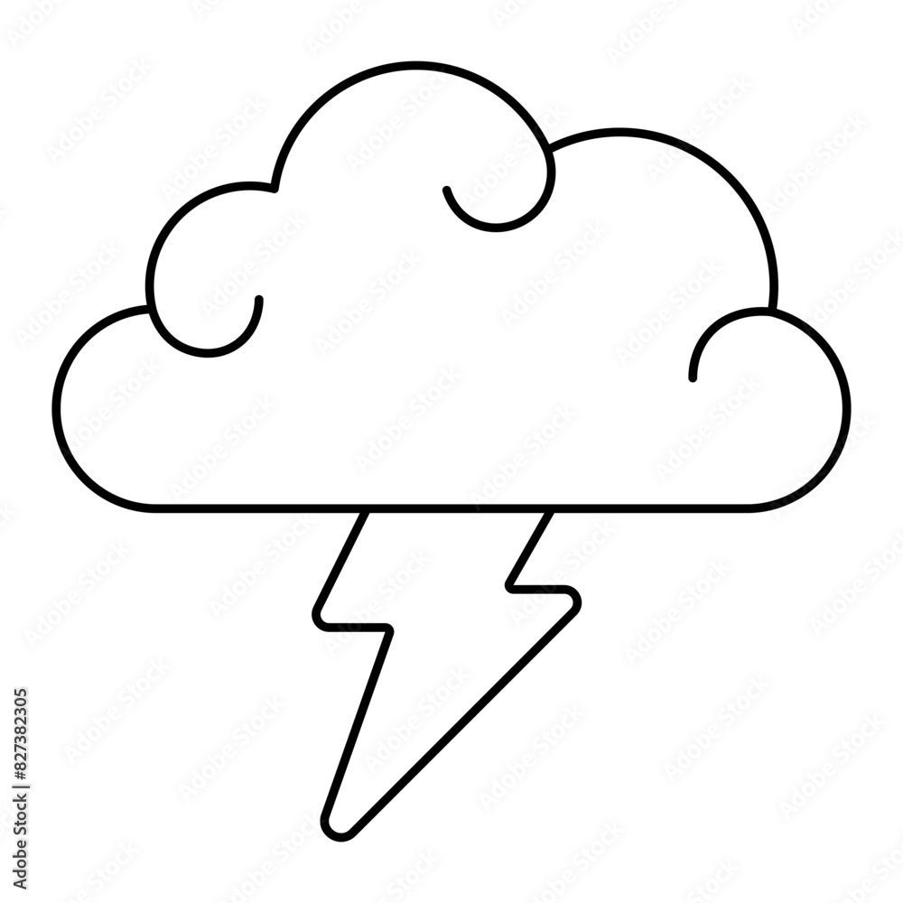 lightning and cloud y2k element line icon. lightning and cloud y2k element line icon.