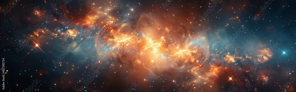 Spectacular Cosmic Nebula with Star Clusters
