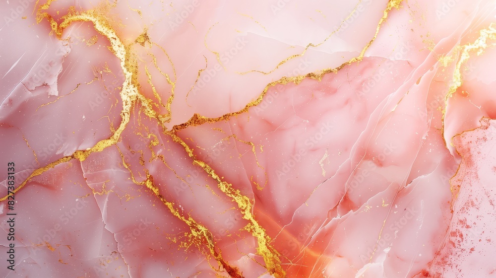 A detailed portrayal of a vibrant pink marble design featuring gold streaks A detailed portrayal of a vibrant pink marble design featuring gold streaks