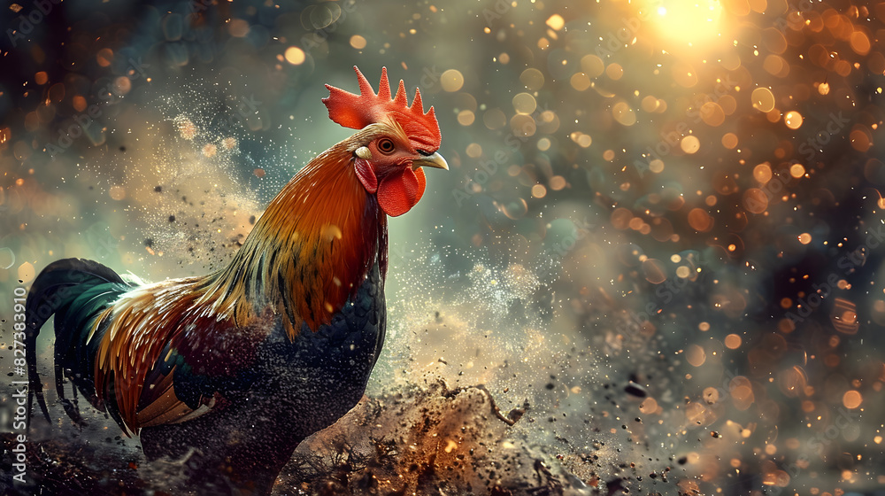 Fototapeta premium rooster in the field