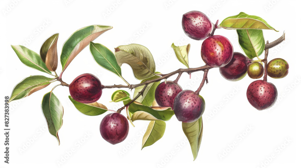 Obraz premium Classic botanical drawing of a camu camu berry.academy, aesthetic,isolated on white background, old botanical illustration