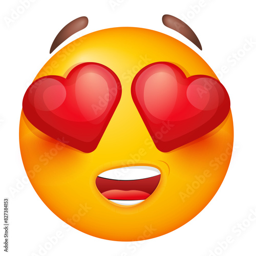Vector emoji in love on white background. Vector amorous emoji. Smiling yellow face with hearts. Happy. Cute emoticon