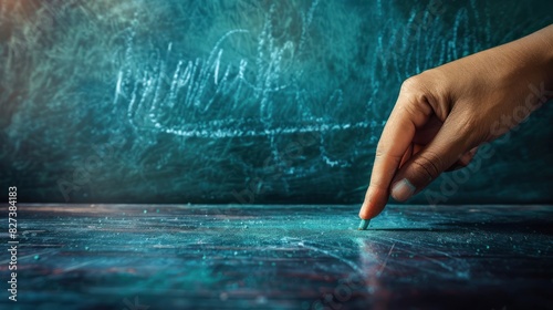 Hand of a school teacher erasing chalk photo