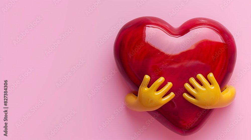 hugging heart emoji on a pastel pink background with ample space for text The emoji is red with small yellow hands hugging it hugging heart emoji on a pastel pink background with ample space for text The emoji is red with small yellow hands hugging it