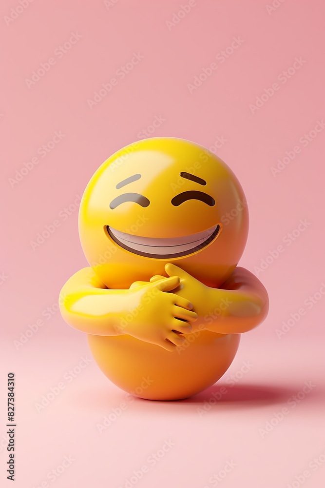 hugging emoji on a soft pink background with space for copy The emoji is yellow with open arms hugging emoji on a soft pink background with space for copy The emoji is yellow with open arms