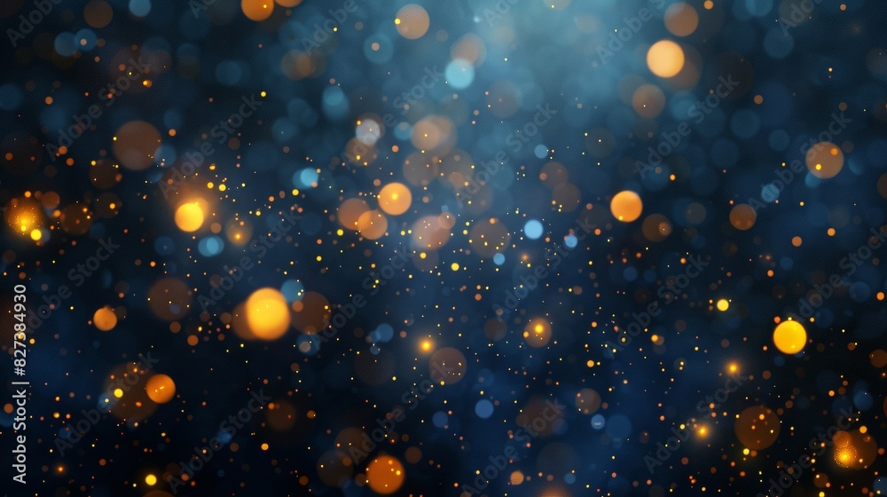 Dark background with golden bokeh particles and festive lights Dark background with golden bokeh particles and festive lights