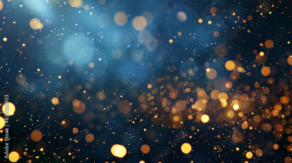 Dark background with golden bokeh particles and festive lights Dark background with golden bokeh particles and festive lights