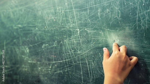 Hand of a school teacher erasing chalk photo