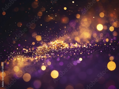 Dark background with golden bokeh particles and festive lights