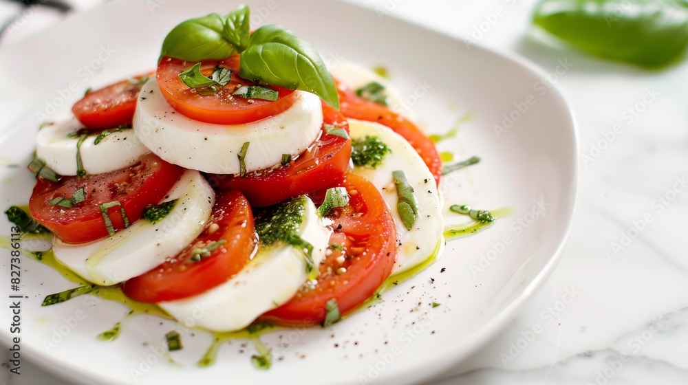 A Freshness Tomatoes and Mozzarella on a White Plate A Freshness Tomatoes and Mozzarella on a White Plate