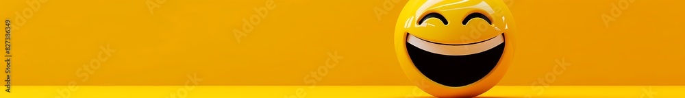 laughing emoji on a pastel yellow background with ample space for text
