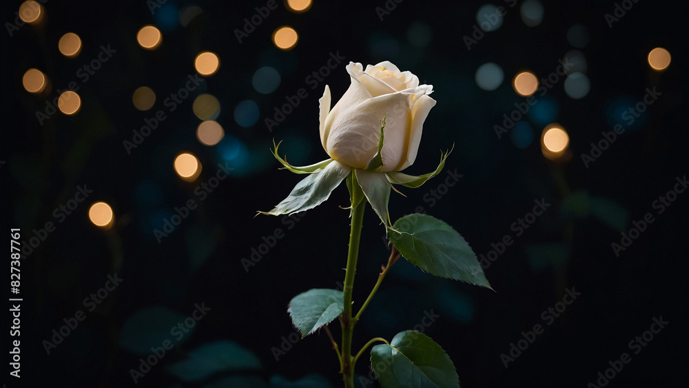 Obraz premium Bouquet of white rose and baby's breath on black background 