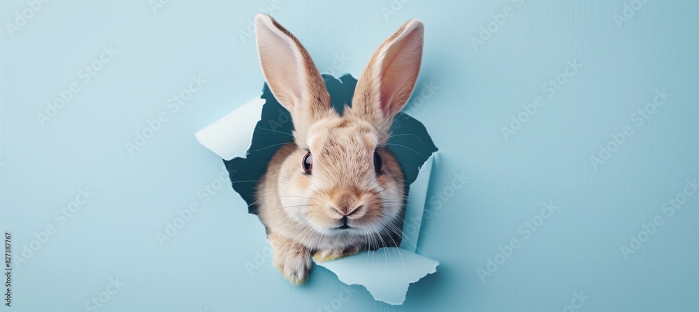 Obraz premium Playful Peek-A-Boo Bunny in a Paper Cutout