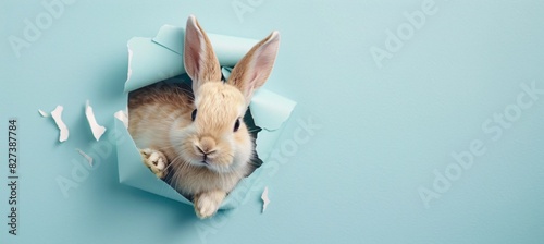 Whimsical Easter Bunny Peeking Through Cardboard Cutout © Mandeep