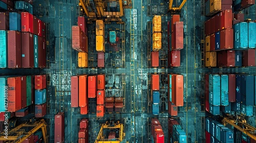 A container yard with automated stacking cranes.