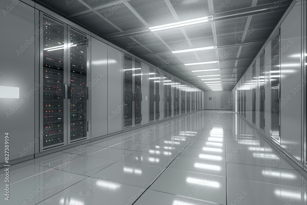 Server room with rows of server racks Server room with rows of server racks