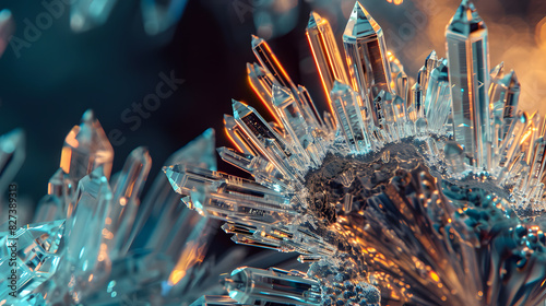 A close up of a crystal formation with a blue background photo