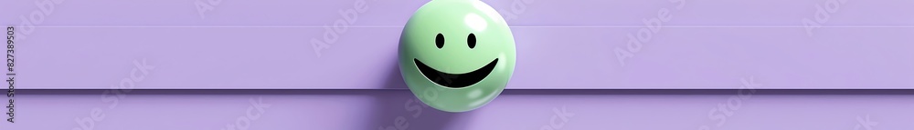 Fototapeta premium relieved emoji on a lavender background with space for copy The emoji is light green with a calm smile
