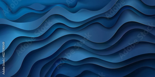 Vibrant abstract blue wave pattern background with layered design elements in a dynamic, fluid arrangement creating a visually captivating banner and web poster template. Abstract blue paper cut 
