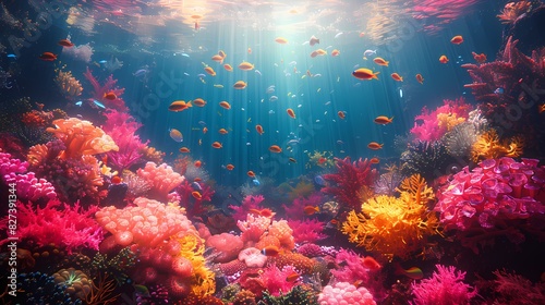 an underwater scene with corals and fish glowing in soft liquid hues © ALLAH KING OF WORLD