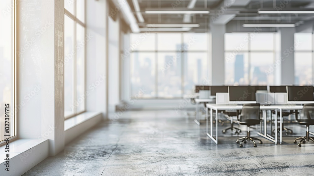 Corner of modern Industrial style open space office with white walls, concrete floor. Generative Ai Corner of modern Industrial style open space office with white walls, concrete floor. Generative Ai