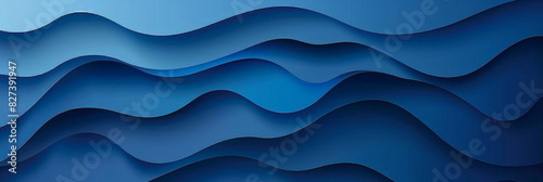 Vibrant abstract blue wave pattern background with layered design elements in a dynamic, fluid arrangement creating a visually captivating banner and web poster template. Abstract blue paper cut  photo