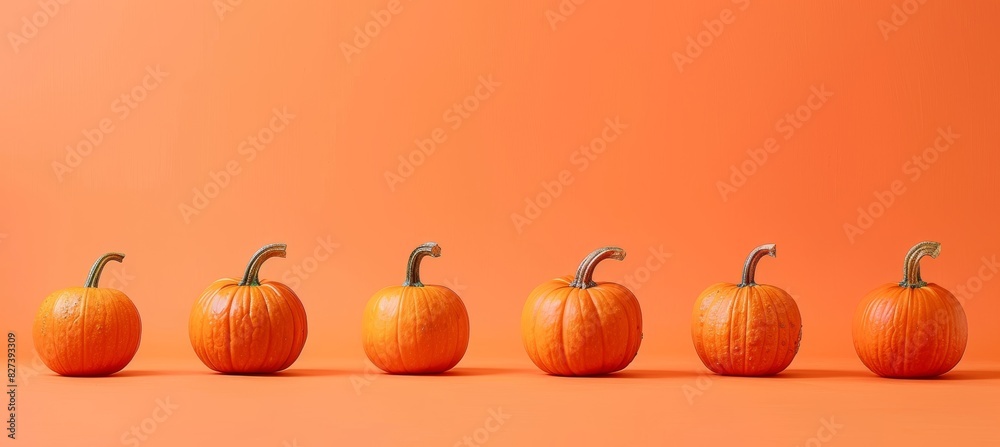 Spooky halloween pumpkins on orange background with ample space for text placement