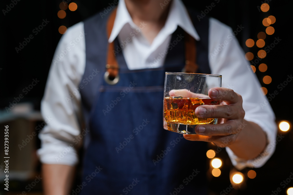 Bartender Serve beer, on wood bar, Bartender Serve beer, on wood bar,