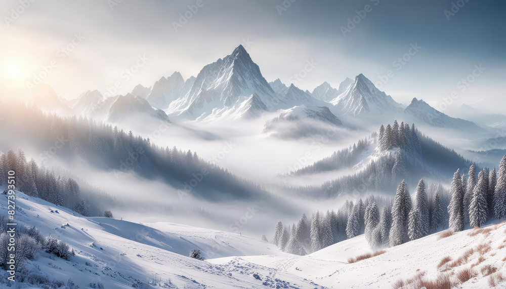 Beautiful winter nature mountains with copy space Beautiful winter nature mountains with copy space
