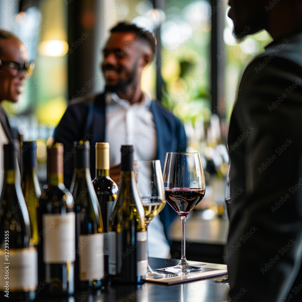 Group of people enjoying wine tasting at a bar. Group of people enjoying wine tasting at a bar.