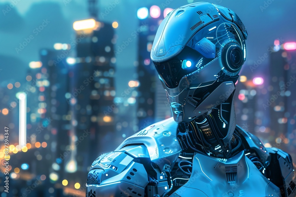 Futuristic Robot Character in Cityscape Futuristic Robot Character in Cityscape