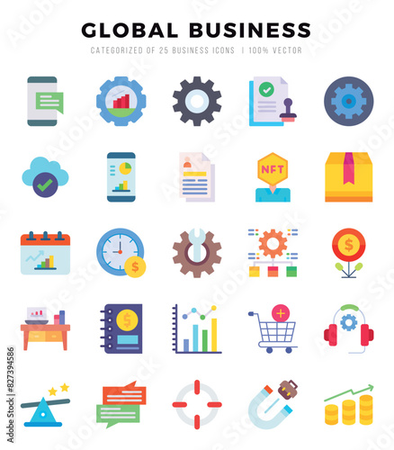 Global Business Icon Pack 25 Vector Symbols for Web Design.