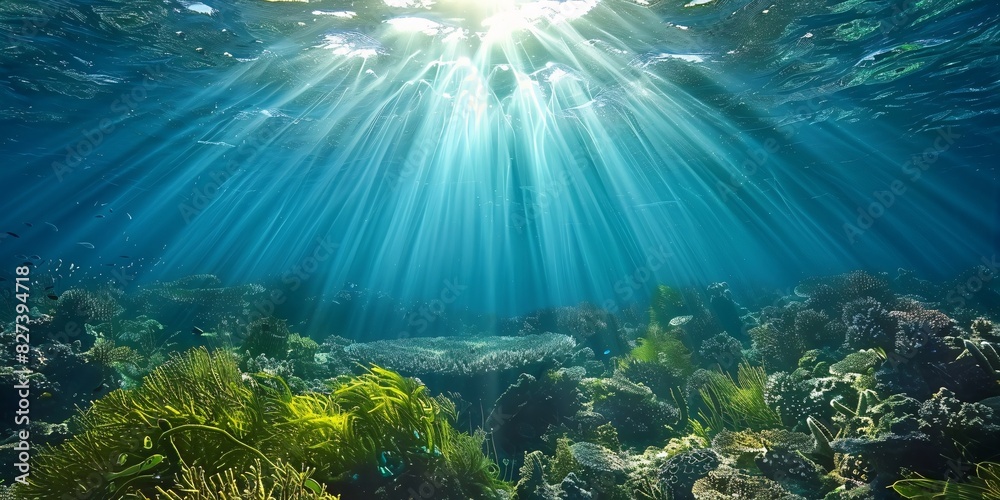 Fototapeta premium Sunbeam Reflections in an Underwater Coral Reef