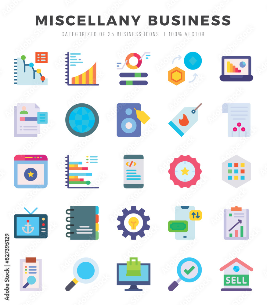 Miscellany Business Icon Pack 25 Vector Symbols for Web Design.