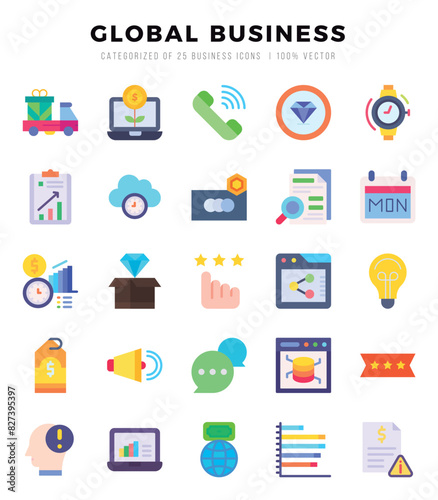 Set of Flat Global Business Icons. Flat art icon. Vector illustration