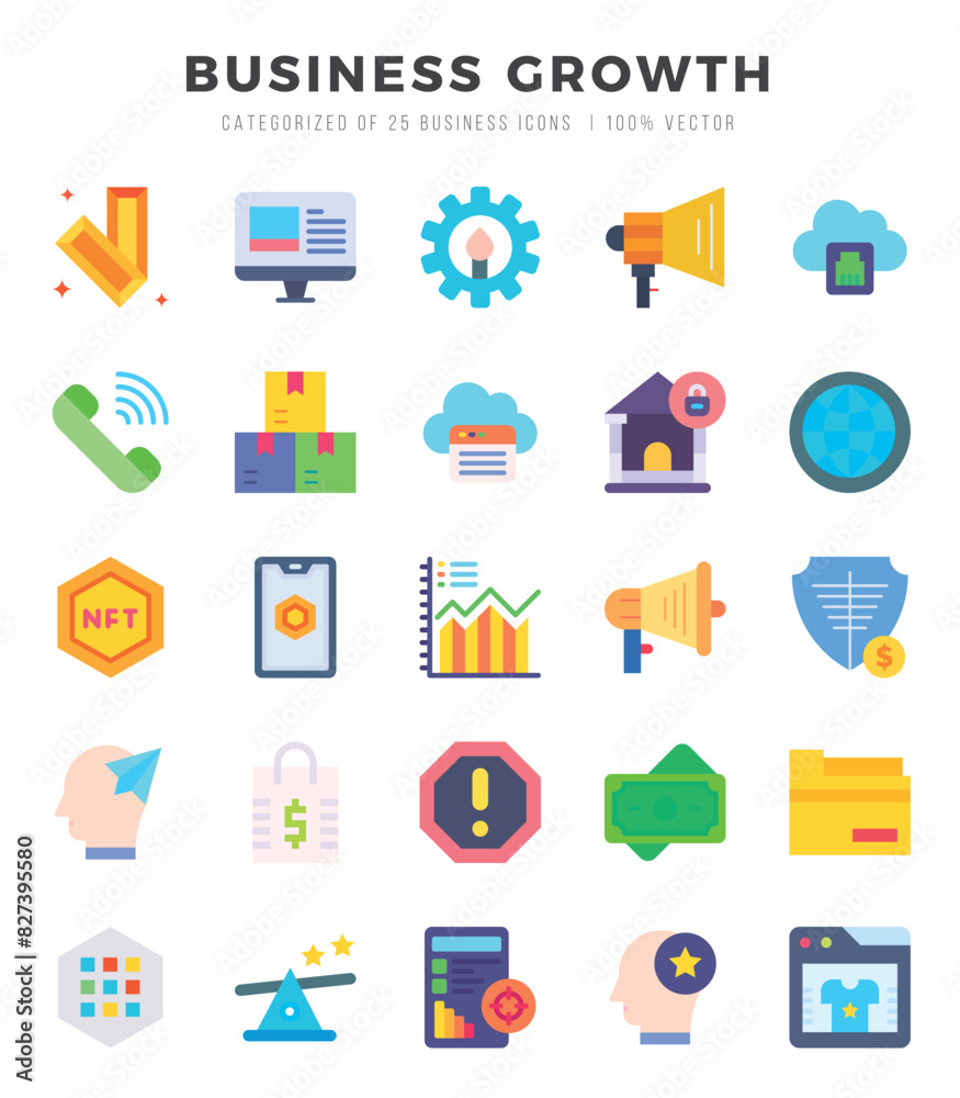 Business Growth icons set. Collection of simple Flat web icons. Business Growth icons set. Collection of simple Flat web icons.