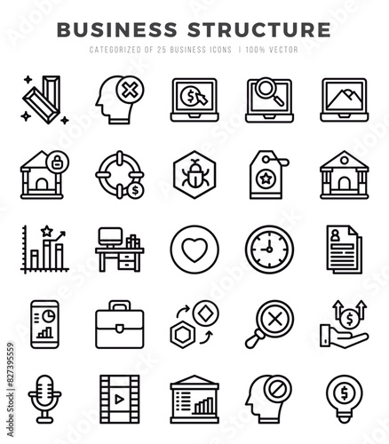 Collection of Business Structure 25 Lineal Icons Pack.