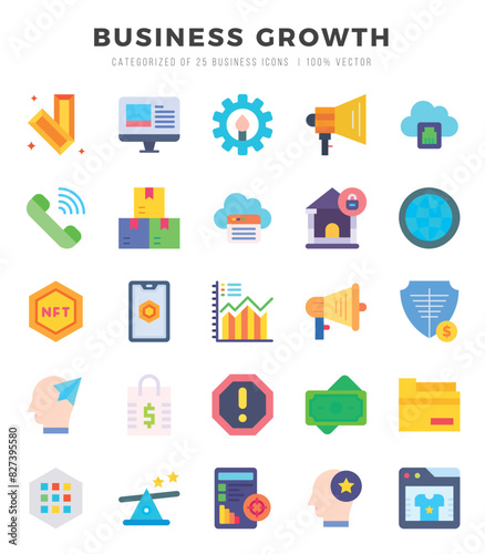 Business Growth icons set. Collection of simple Flat web icons.