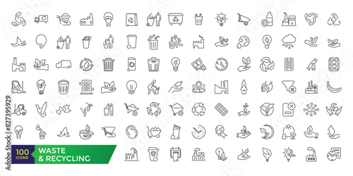 Waste and recycling line icons. Garbage disposal. Trash separation. Editable stroke. Vector UI and web icon set.