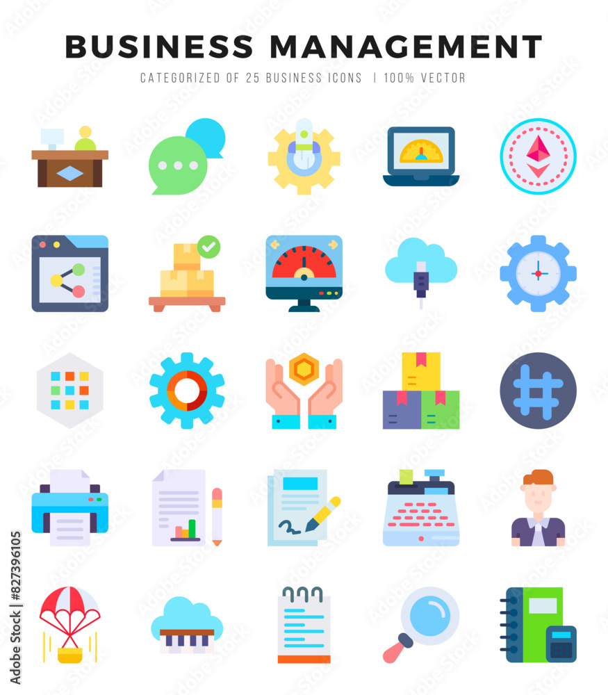 Business Management elements. Flat web icon set. Simple vector illustration.