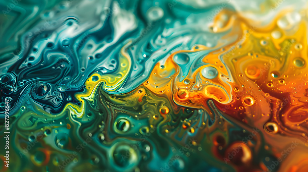 A colorful painting with many drops of water on it A colorful painting with many drops of water on it