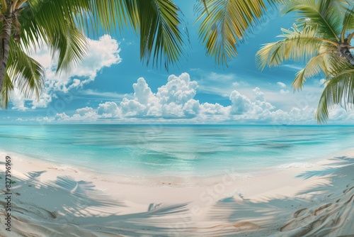 Tranquil Tropical Beach with Clear Waters and Palm Trees