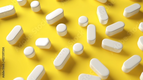 White pills on yellow background