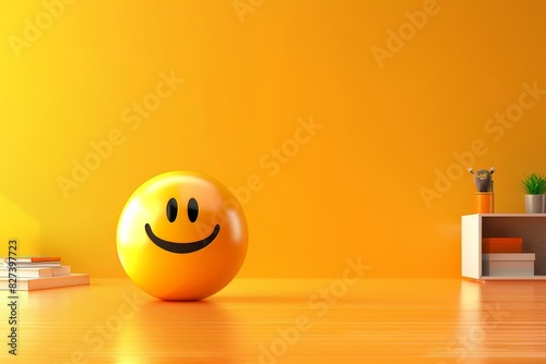 Smiling emoji - happy emoticon on yellow background. Beautiful simple AI generated image in 4K, unique. photo